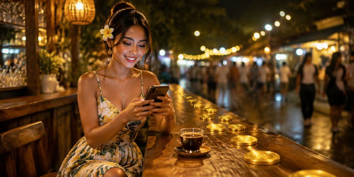 Pengguna ponsel menikmati casino online sambil minum kopi di kafe