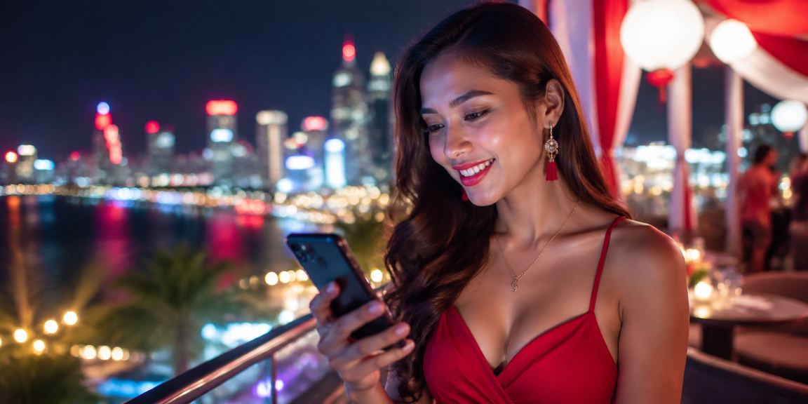 Pengguna mendaftar akun kasino mobile dengan lampu neon yang ramai